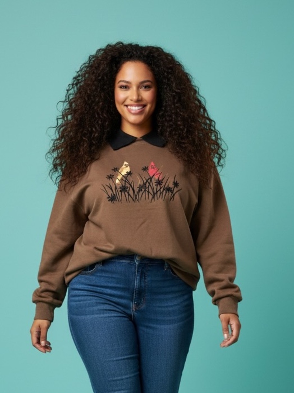 Vintage Morning Sun Brown Cardinal Red Bird Sweatshirt Top Size 2X